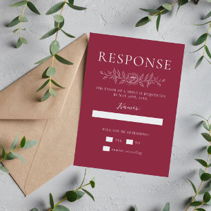 Cartons Réponse Simplicité Florale 1 Mariage Minimaliste Claret