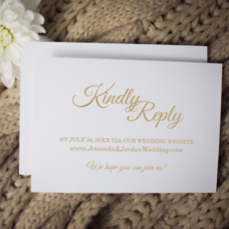 Cartons Réponse Site Web de Mariage à Calligraphie Dorée Simple