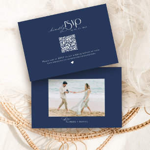 Cartons Réponse Site Web de Mariage avec Code QR Bleu Marine
