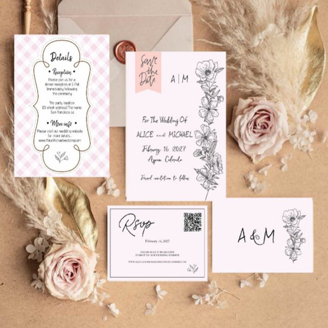Cartons Réponse Site Web de Mariage Moderne | Code QR de RSVP. (Créateur téléchargé)