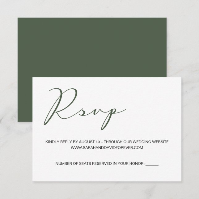 Cartons Réponse Site Web de mariage personnalisé simple et vert (Devant / Derrière)