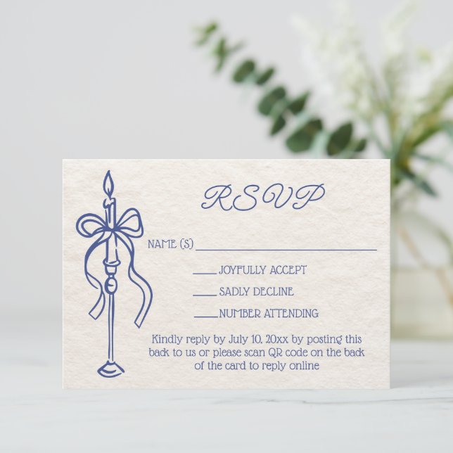 Cartons Réponse Site Web Mariage bleu de la Marine Retro Hand Drak (Debout devant)