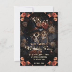 Cartons Réponse Skeletons de baiser gothique Mariage Éffrayant RSV