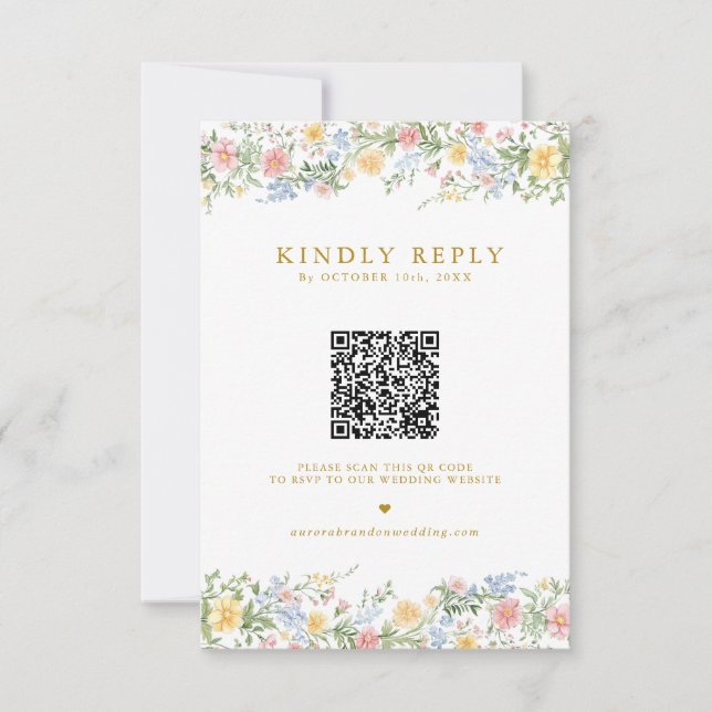 Cartons Réponse Soft Pastel Ornate Spring Garden Gold Wedding  (Devant)