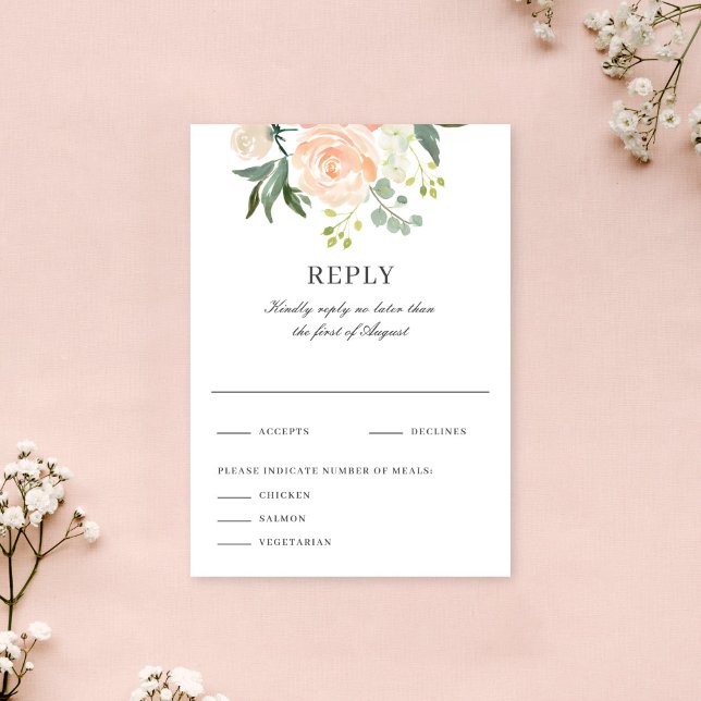 Cartons Réponse Soft  Peach Floral Watercolor Wedding Reply (Créateur téléchargé)