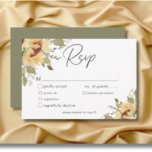 Cartons Réponse Soft Rustic Grand Boho Sunflowers Mariage Dîner