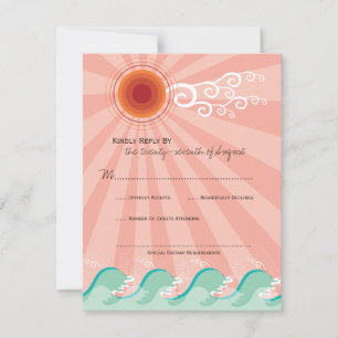 Cartons Réponse Soleil Rose Et Vagues Bleues Aqua Summer Beach Mar