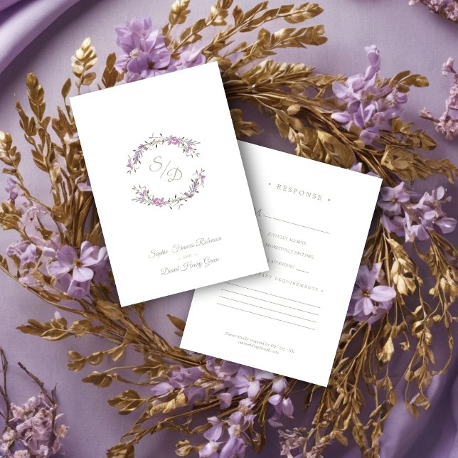 Cartons Réponse Sophisticated Elegant Lilac Floral Wedding Garland (Sophisticated Elegant Lilac Floral Wedding Garland Response Card.)