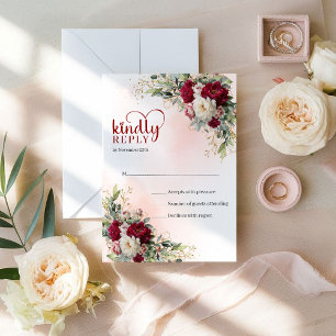 Cartons Réponse Sophistiqué Boho Bourgogne Blanc Floral Or Mariage