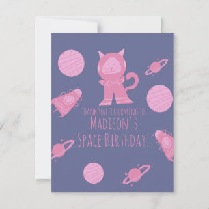 Cartons Réponse Space Cat Pink Galaxy Anniversaire Merci