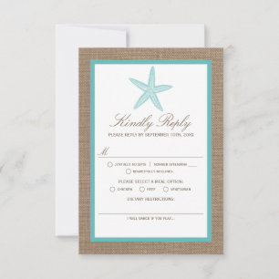 Cartons Réponse Starfish Turquoise Burlap Beach Wedding Collection