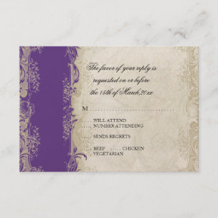 Cartons Réponse Style Art Déco Peacock Purple n Crème Dentelle Vin