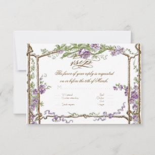 Cartons Réponse Style Letterpress Vintage Faux Bois Trellis Violet