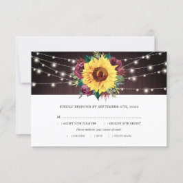 Cartons Réponse Sunflower Bourgogne Rose Lumières Bois Mariage Rep