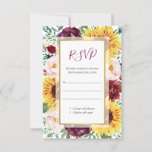 Cartons Réponse Sunflower Burgundy Fall Gold Floral Mariage