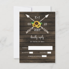 Cartons Réponse Sunflowers Grange bois pays chic mariage