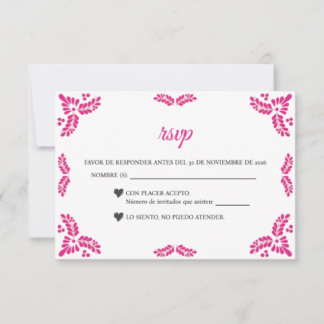 Cartons Réponse Talavera Pink Floral Minimalist Spanish Wedding (Devant)