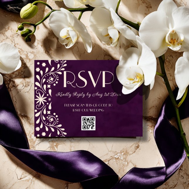 Cartons Réponse Talavera Plum Floral Wedding QR code (Créateur téléchargé)