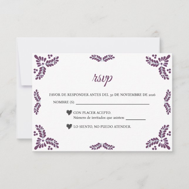 Cartons Réponse Talavera Purple Floral Minimalist Spanish Wedding (Devant)