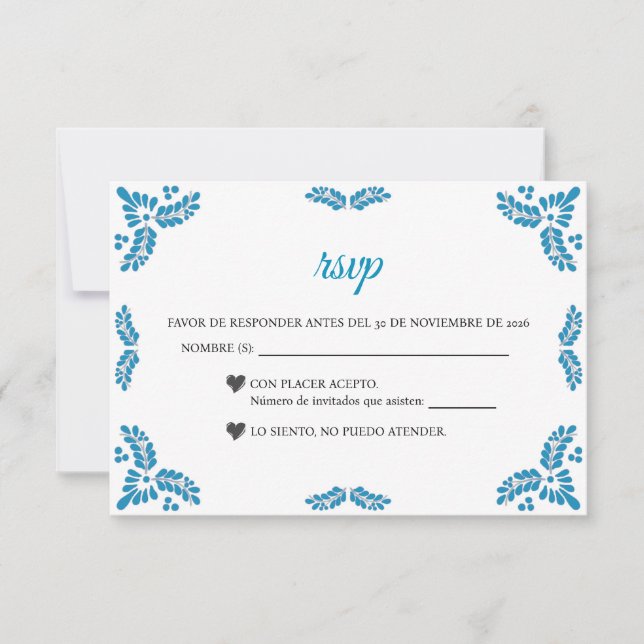 Cartons Réponse Talavera Turquoise Minimalist Spanish Wedding (Devant)