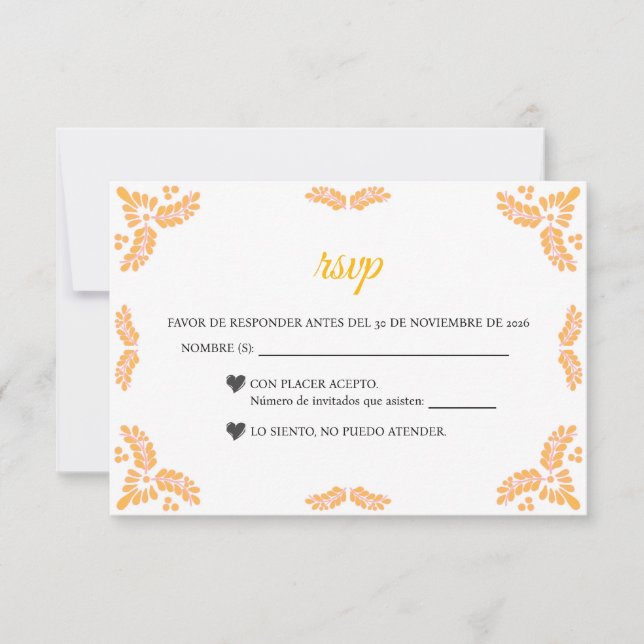 Cartons Réponse Talavera Yellow Floral Minimalist Spanish Wedding (Devant)