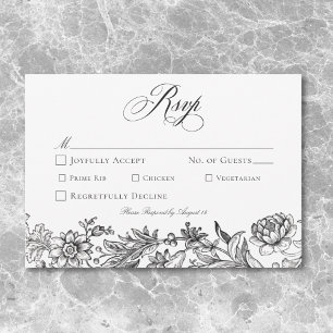 Cartons Réponse Tapisserie vintage noir et blanc Mariage Floral