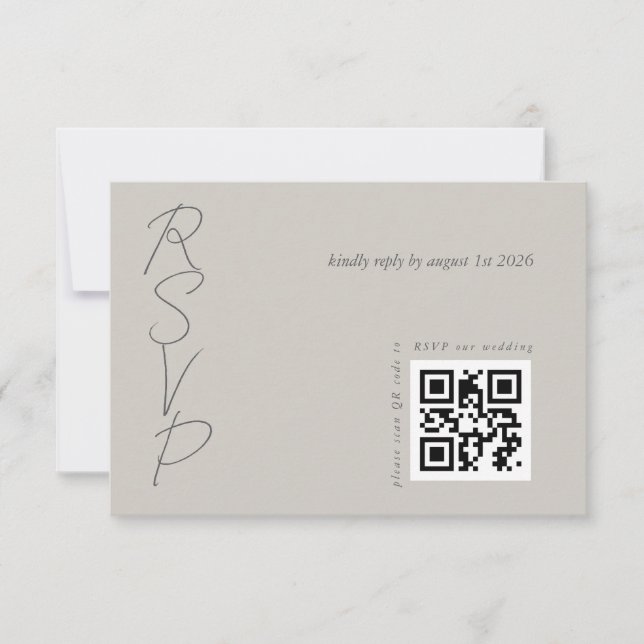 Cartons Réponse Taupe Grey Code QR de mariage élégant (Devant)