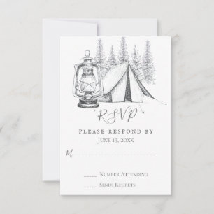 Cartons Réponse Tente, lanterne et bois croquis Mariage de camping