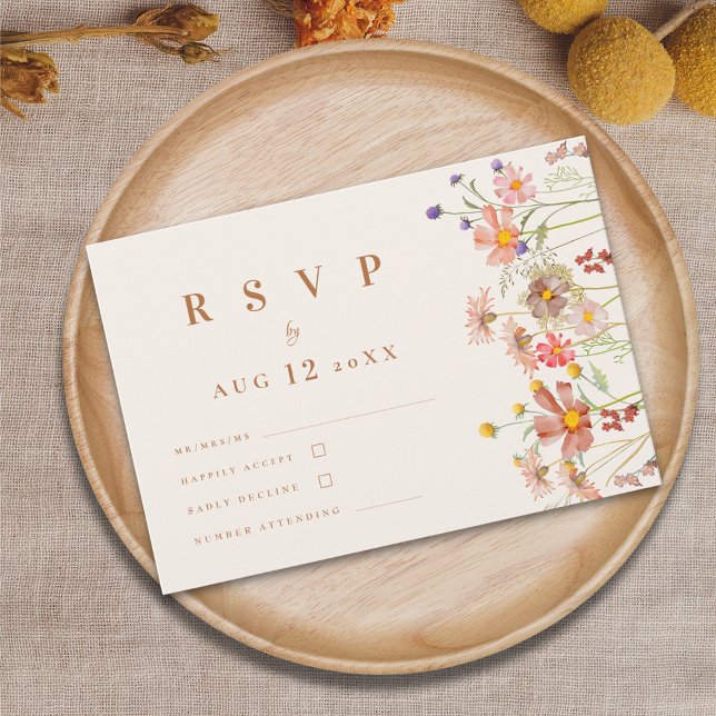Cartons Réponse Terracotta Boho Automne Fleur sauvage Floral Maria (Boho fall Wildflower Wedding rsvp card watercolor autumn florals beige terracotta burnt orange )