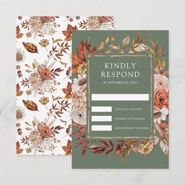 Cartons Réponse Terracotta Floral Sage Green Wedding (Devant / Derrière)