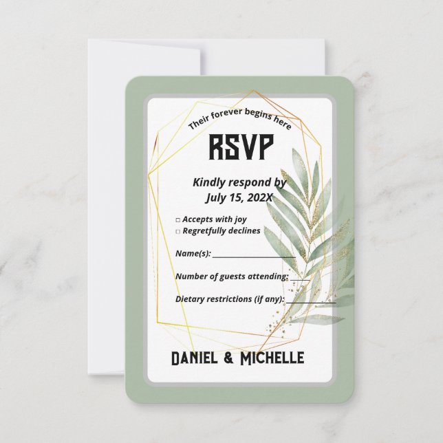 Cartons Réponse Thème Botanique Mariage Arché Noir Moderne (Devant)