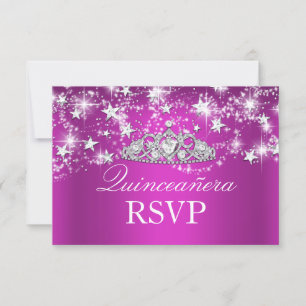 Cartons Réponse Tiara étincelant rose chaud et étoiles Quinceanera