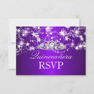Cartons Réponse Tiara Étincelle Violette & Étoiles Quinceanera RSV