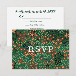 Cartons Réponse Tissu Floral Bold Foncé Vert Rouge Mariage Repas
