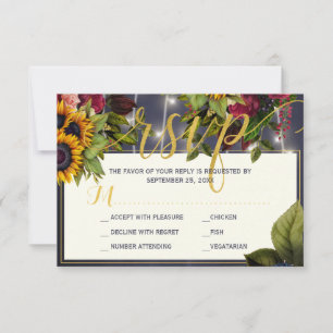 Cartons Réponse Tournesol et rose marine bordeaux rustique mariage