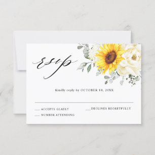 Cartons Réponse Tournesol ivoire pivoine Floral Eucalyptus Mariage