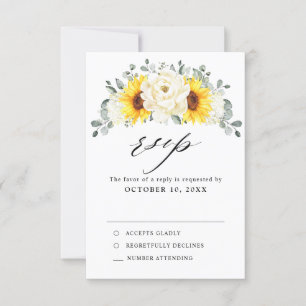 Cartons Réponse Tournesol ivoire pivoine Floral Eucalyptus Mariage