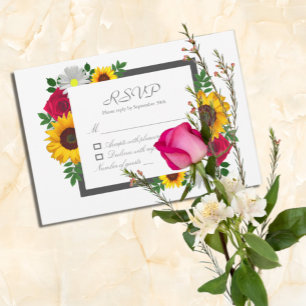 Cartons Réponse Tournesol Rose Marguerite Floral Mariage Automnal