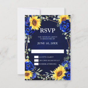 Cartons Réponse Tournesol royal bleu rustique Mariage géométrique 