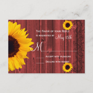 Cartons Réponse Tournesol rustique Rouge Grange de bois Mariage RS