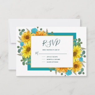 Cartons Réponse Tournesol rustique Turquoise Mariage campagnard Ro
