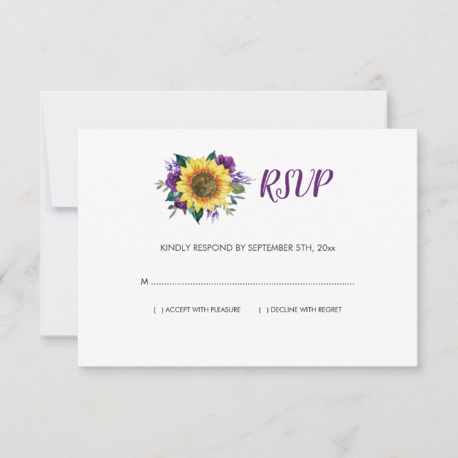 Cartons Réponse Tournesol Rustique violet Rose Floral Mariage (Devant)