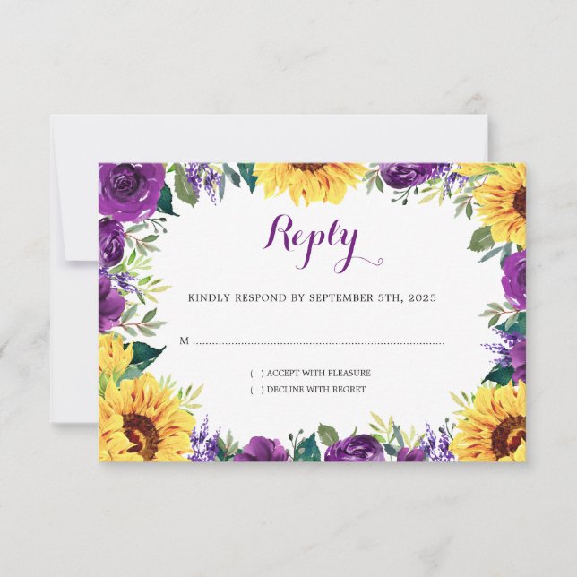Cartons Réponse Tournesol violet Mariage de la frontière florale (Devant)