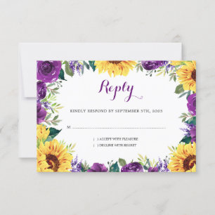Cartons Réponse Tournesol violet Mariage de la frontière florale