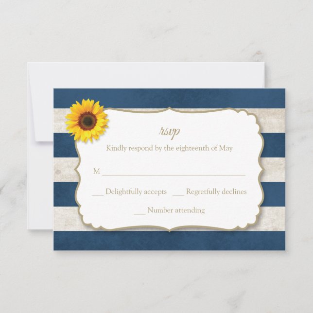 Cartons Réponse Tournesols Russe Mariage bleu marine d'été (Devant)