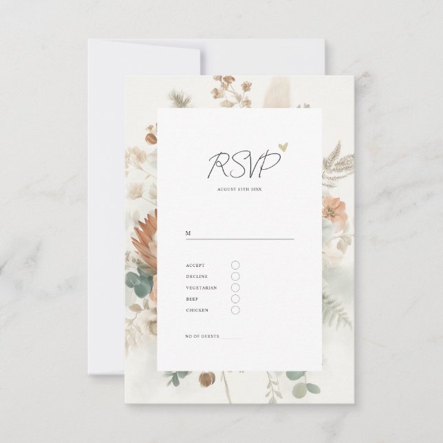 Cartons Réponse Trendy Terracotta Flowers and Meal Wedding (Devant)
