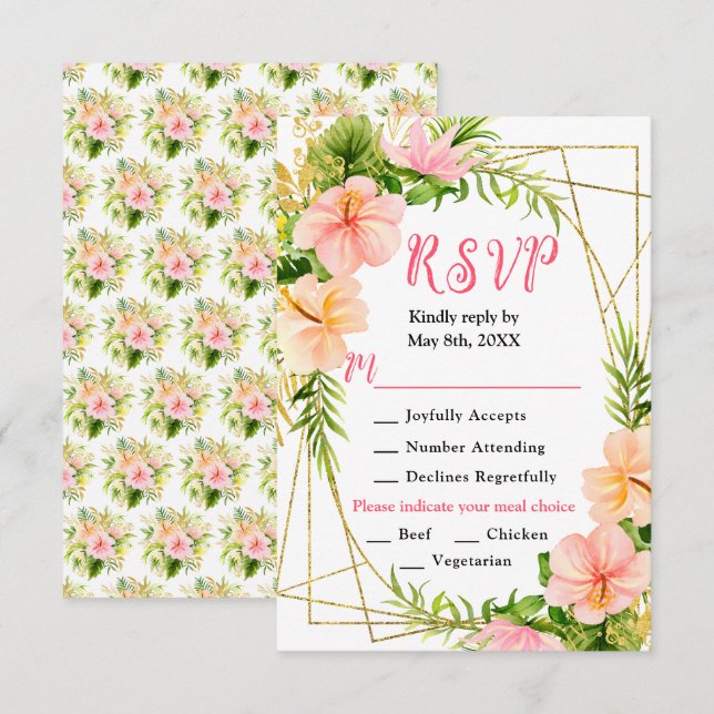 Cartons Réponse Tropical Jungle with Foliage Wedding (Devant / Derrière)