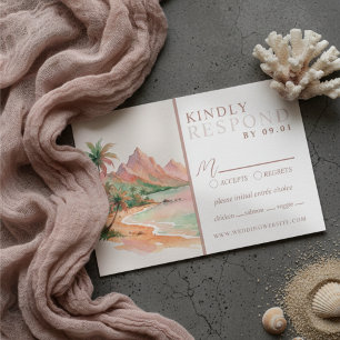 Cartons Réponse Tropical Sunset Island Mariage à l'aquarelle QR