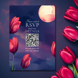 Cartons Réponse Tulipes rouges, Pleine lune et étoiles Mariage de 