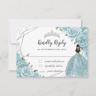 Cartons Réponse Turquoise Bleu Floral Argent Quinceañera Princesse